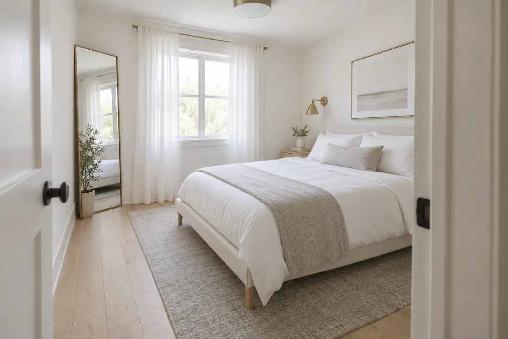 Edited Concept Alpha, Scandinavian Minimal Small bedroom (8x10 ft) interior