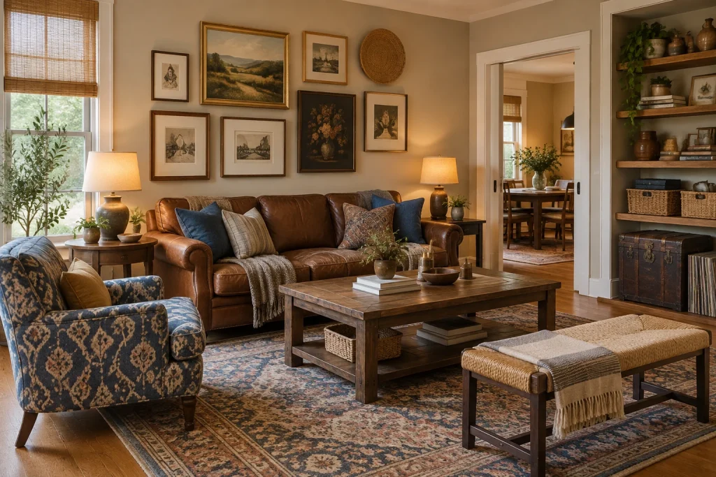 Lived-In Eclectic, Collected vintage and contemporary mix living-room-family interior