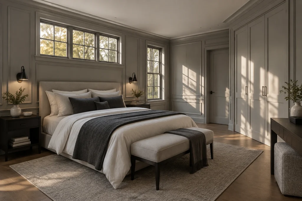Light and Shadow Treatment with Architectural Moldings, Refined modern bedroom-family interior