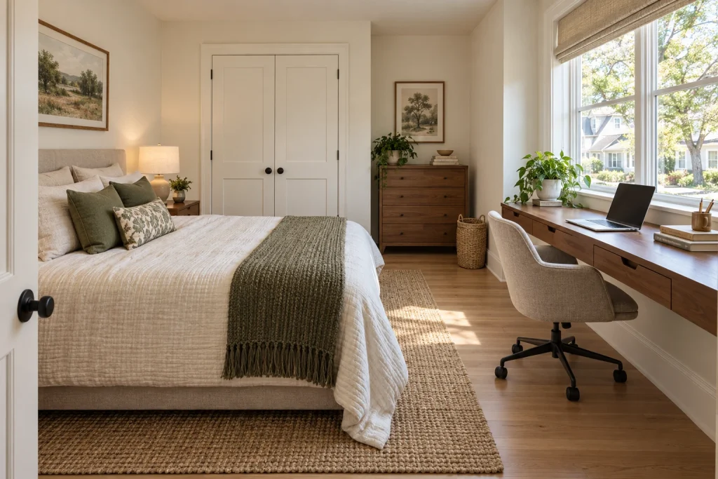 Window Desk — Workspace in Front of the Window, Modern organic bedroom-family (small bedroom variants) interior