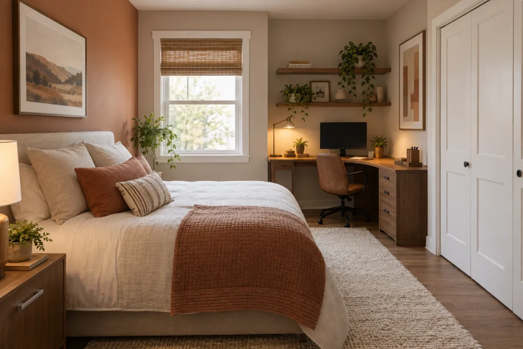 Corner Workspace — L-shaped Desk in an Unused Corner, Contemporary cozy bedroom-family (small bedroom variants) interior