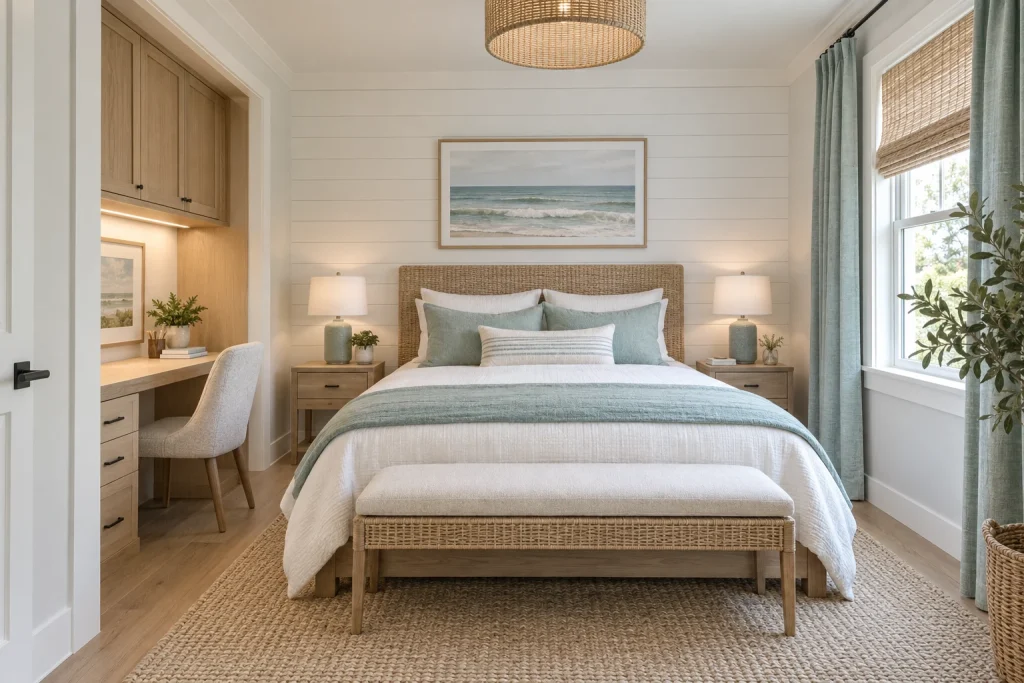 Alcove Workspace — Desk in a Recessed Nook, Coastal modern bedroom-family (small bedroom variants) interior