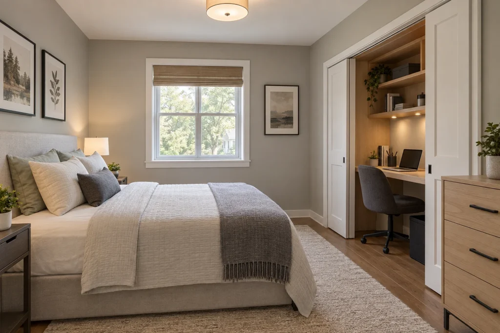Closet-Office Hybrid — Convert Reach-In Closet to Desk, Budget-conscious modern bedroom-family (small bedroom variants) interior