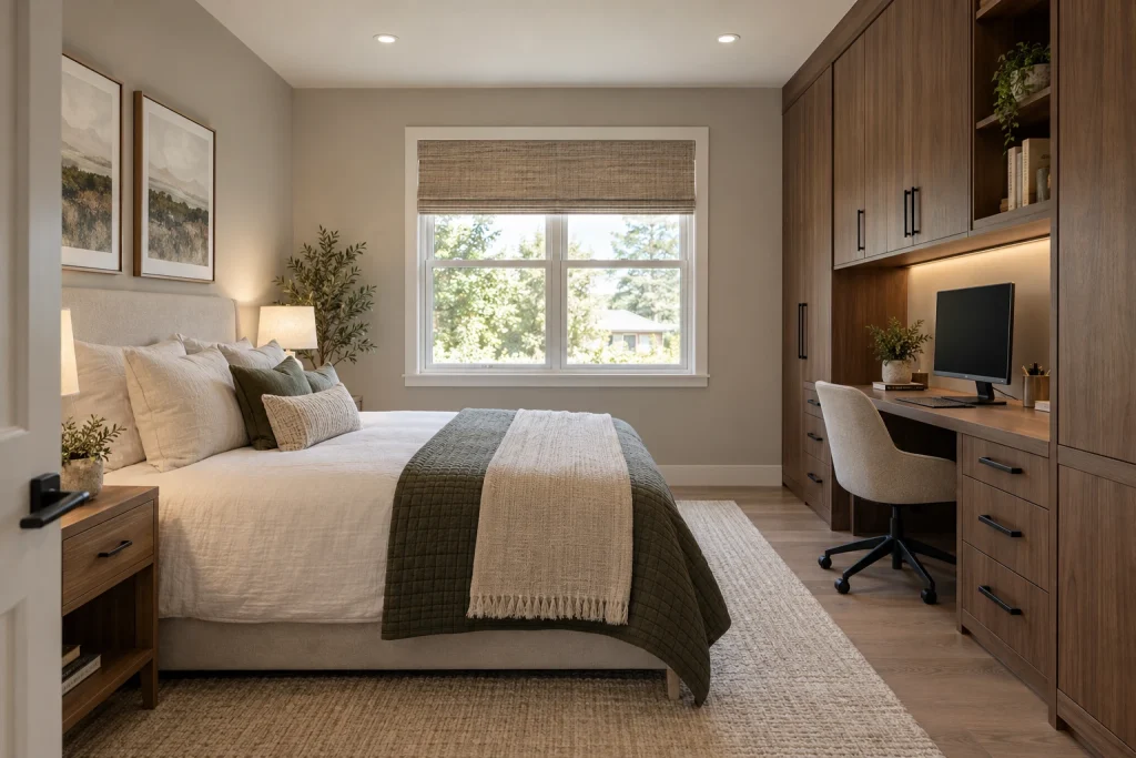 Built-In Desk and Storage — Integrated Millwork Solution, Elevated contemporary bedroom-family (small bedroom variants) interior
