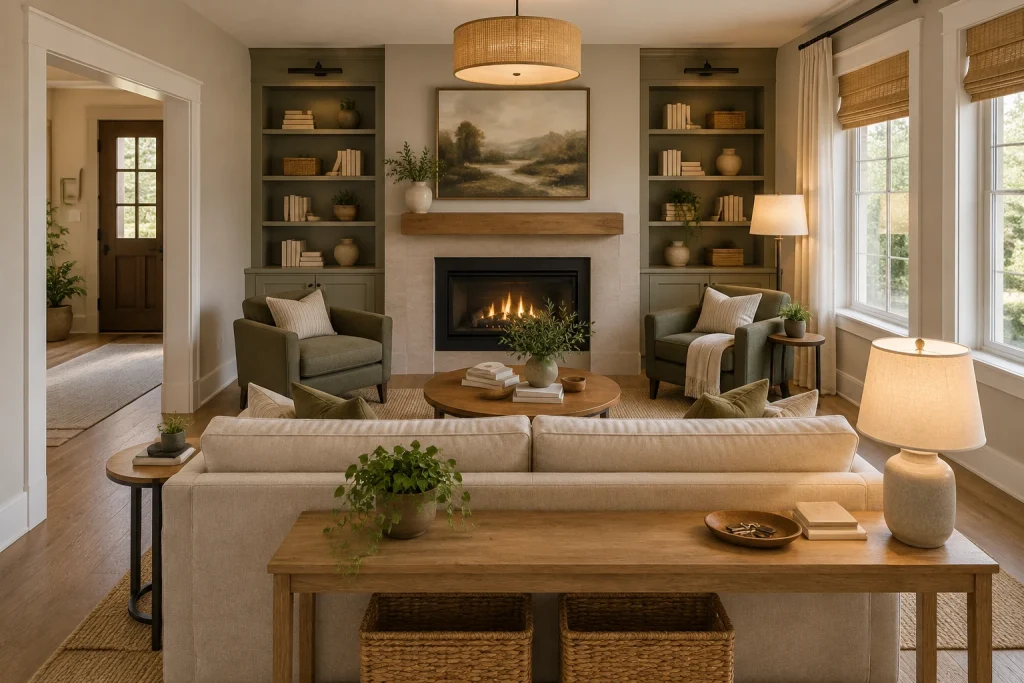 Loveseat + Accent Chairs — Centered Conversation Zone, Contemporary Cozy living-room-family interior