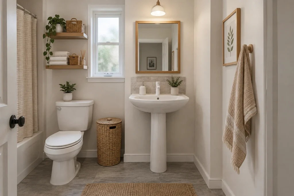 Renter-Friendly Texture Swap, Budget-conscious Contemporary Small apartment bathroom interior