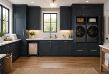 High-end built-in cabinetry and sink, Modern traditional / premium Dedicated spacious laundry room interior