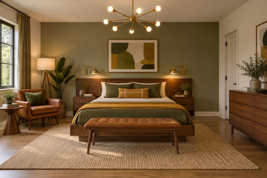 Midcentury layering: adjustable decorative and task lighting, Midcentury modern Primary bedroom interior