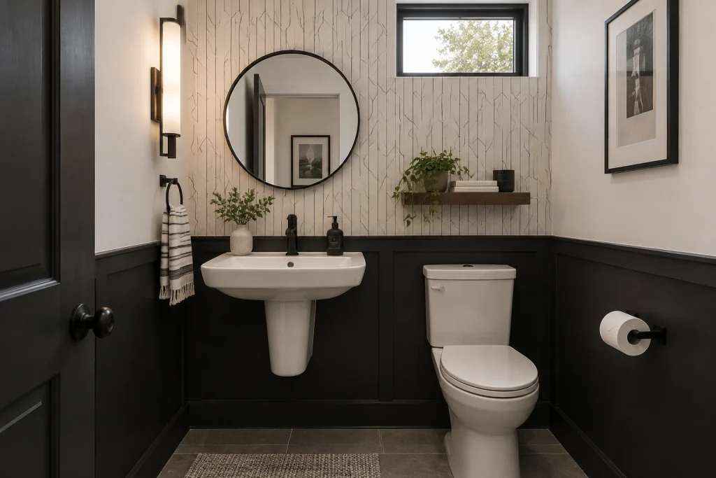 Compact Dramatic Powder Room, Graphic modern Half bath / powder room interior
