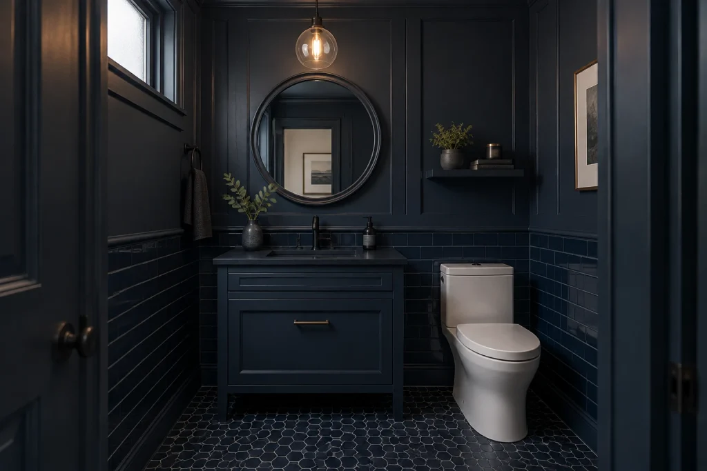 Deep navy classic powder room, Modern classic Powder room / half bath interior