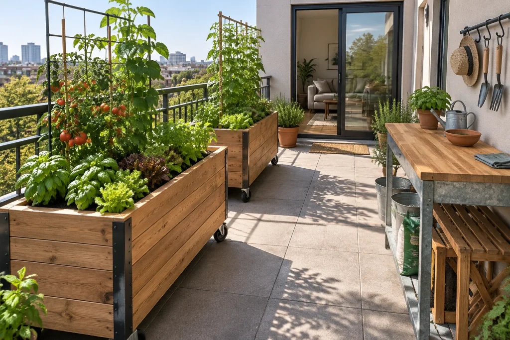 Compact Edible Roof: Mobile Raised Planters, Practical urban gardener small rooftop dedicated to gardening interior