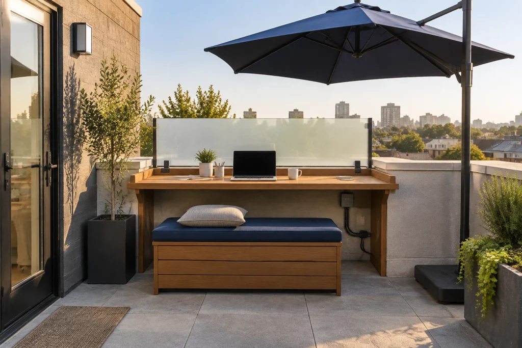 Rooftop Work Nook, Contemporary WFH-friendly small rooftop corner for work interior